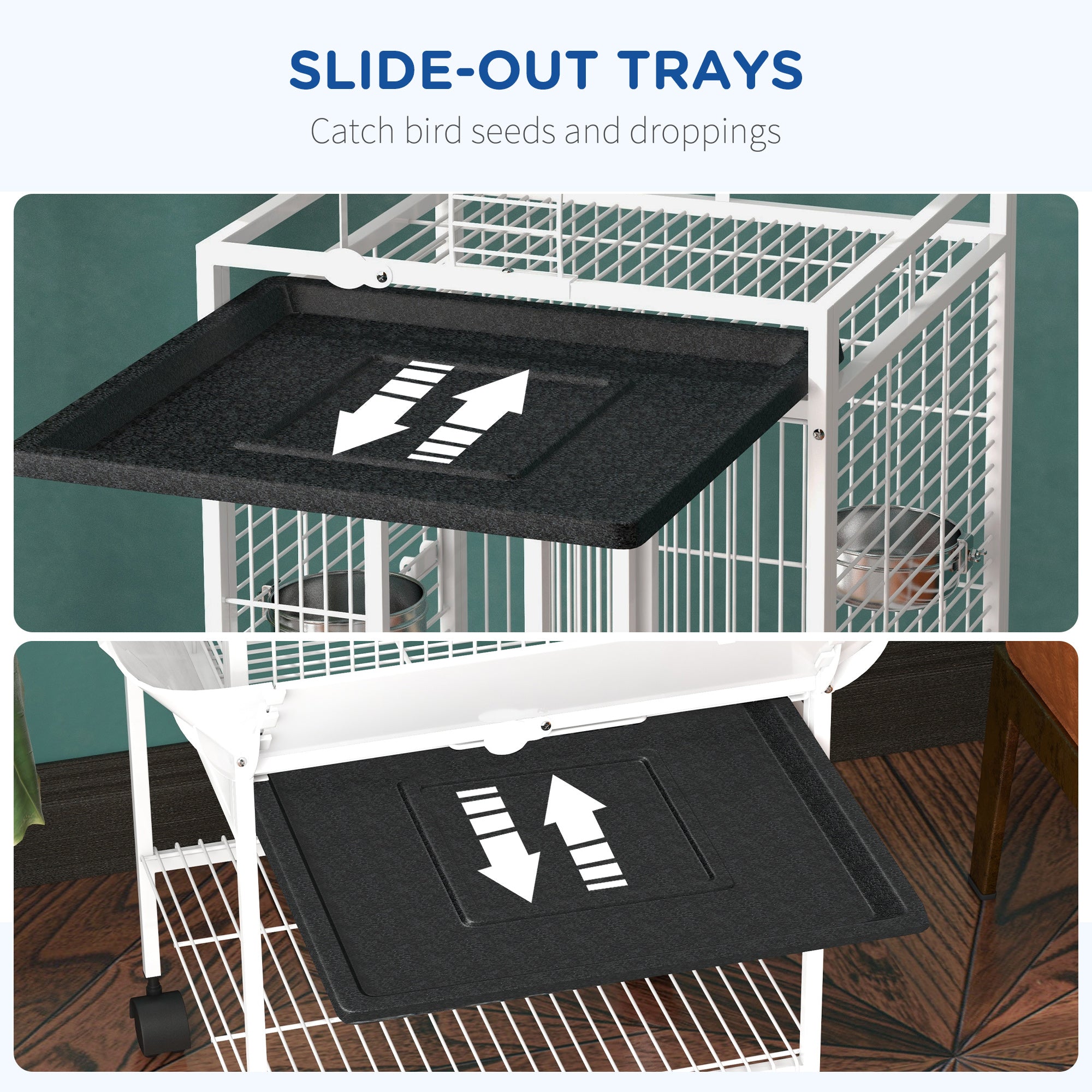 61.5 Inch Bird Cage Parakeet House for Cockatiel with Stand, Pull Out Tray, Play Top, Storage Shelf, Wood Perch, Food Container
