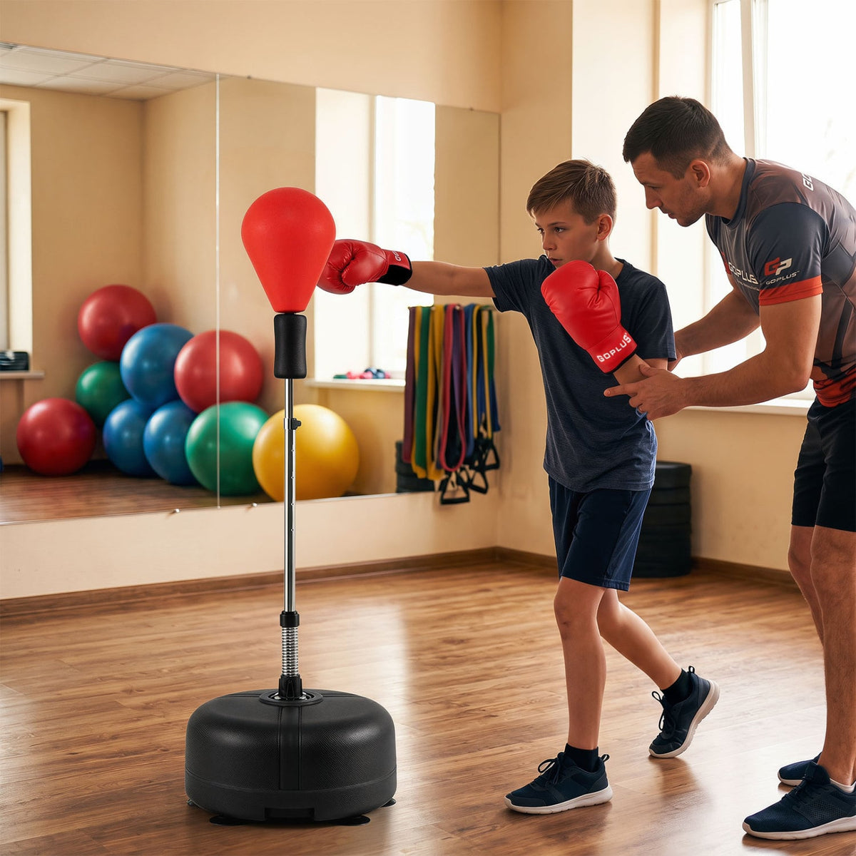 54.5"-62" Height Adjustable FPunching Bag with Stand for Teens and Adults-Red-Boxing & Martial Arts-DECOROLALA