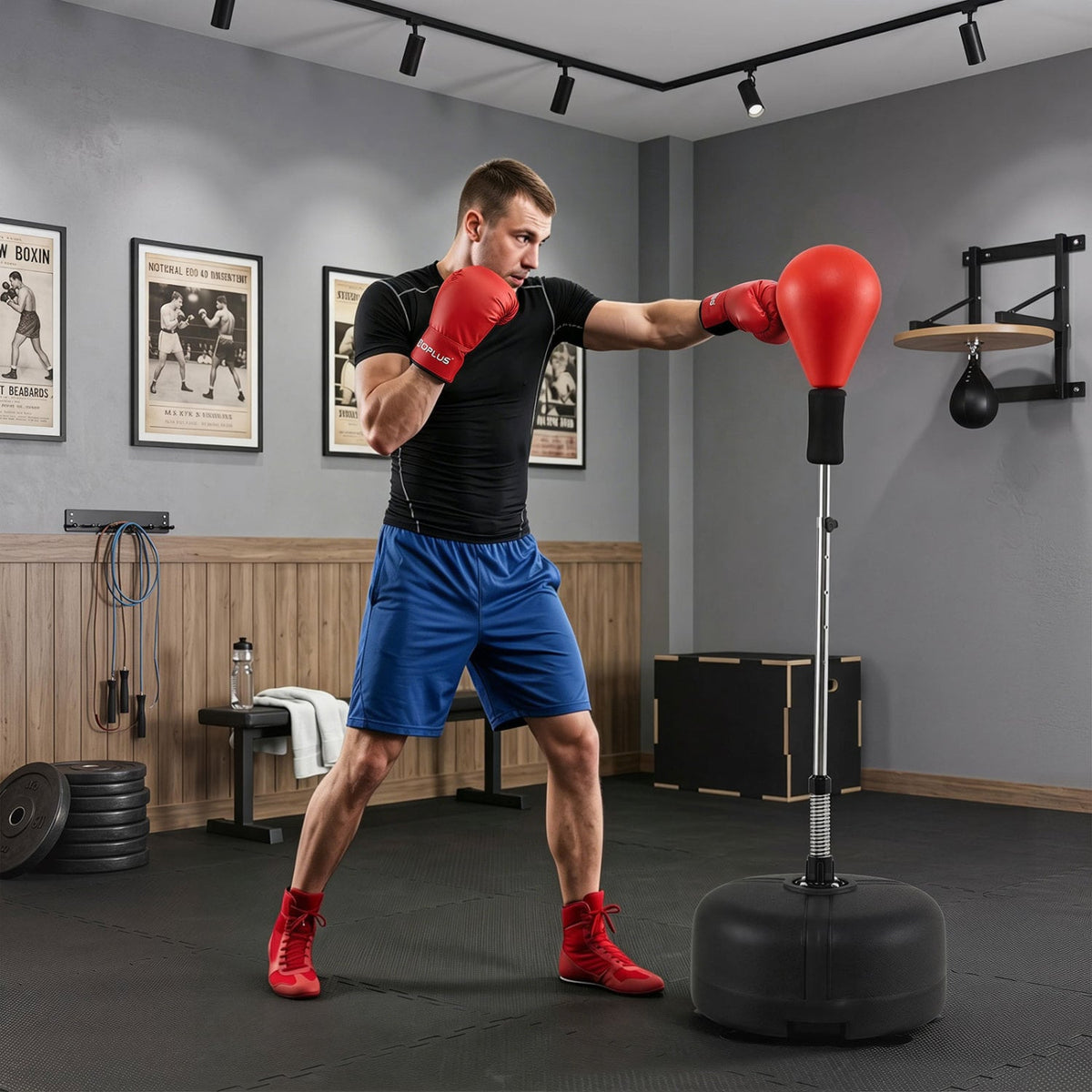 54.5"-62" Height Adjustable FPunching Bag with Stand for Teens and Adults-Red-Boxing & Martial Arts-DECOROLALA