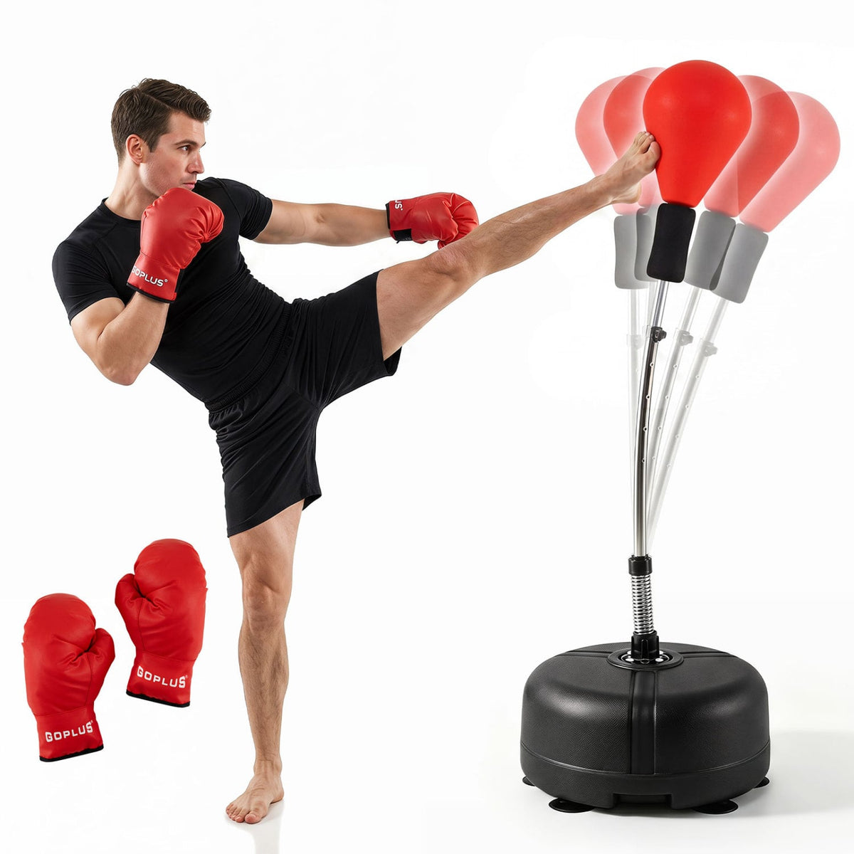 54.5"-62" Height Adjustable FPunching Bag with Stand for Teens and Adults-Red-Boxing & Martial Arts-DECOROLALA