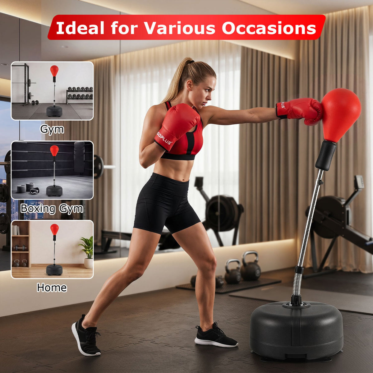 54.5"-62" Height Adjustable FPunching Bag with Stand for Teens and Adults-Red-Boxing & Martial Arts-DECOROLALA