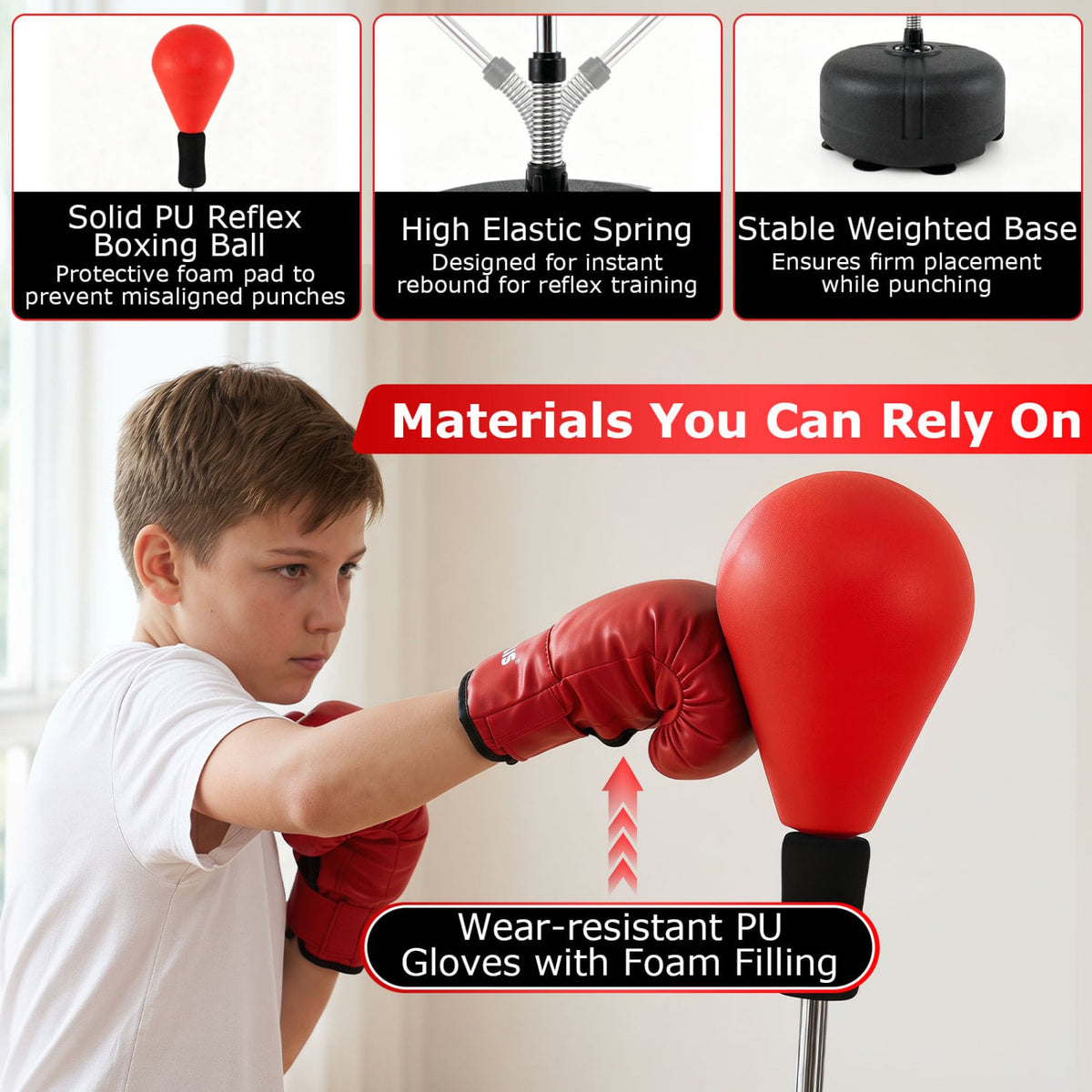 54.5"-62" Height Adjustable FPunching Bag with Stand for Teens and Adults-Red-Boxing & Martial Arts-DECOROLALA