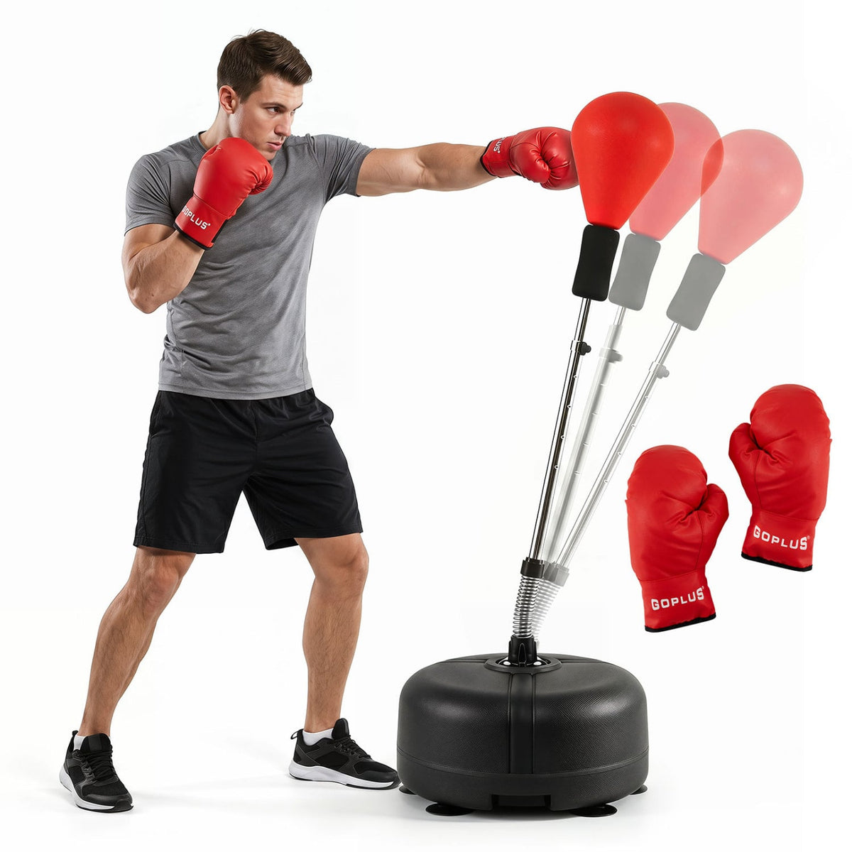54.5"-62" Height Adjustable FPunching Bag with Stand for Teens and Adults-Red-Boxing & Martial Arts-DECOROLALA