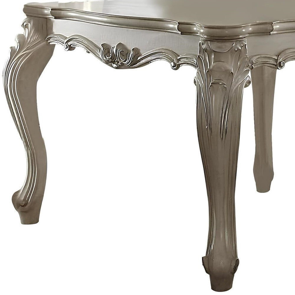 55" Antiqued White Solid Wood And Solid Manufactured Wood Dining Table-Dining Tables-DECOROLALA