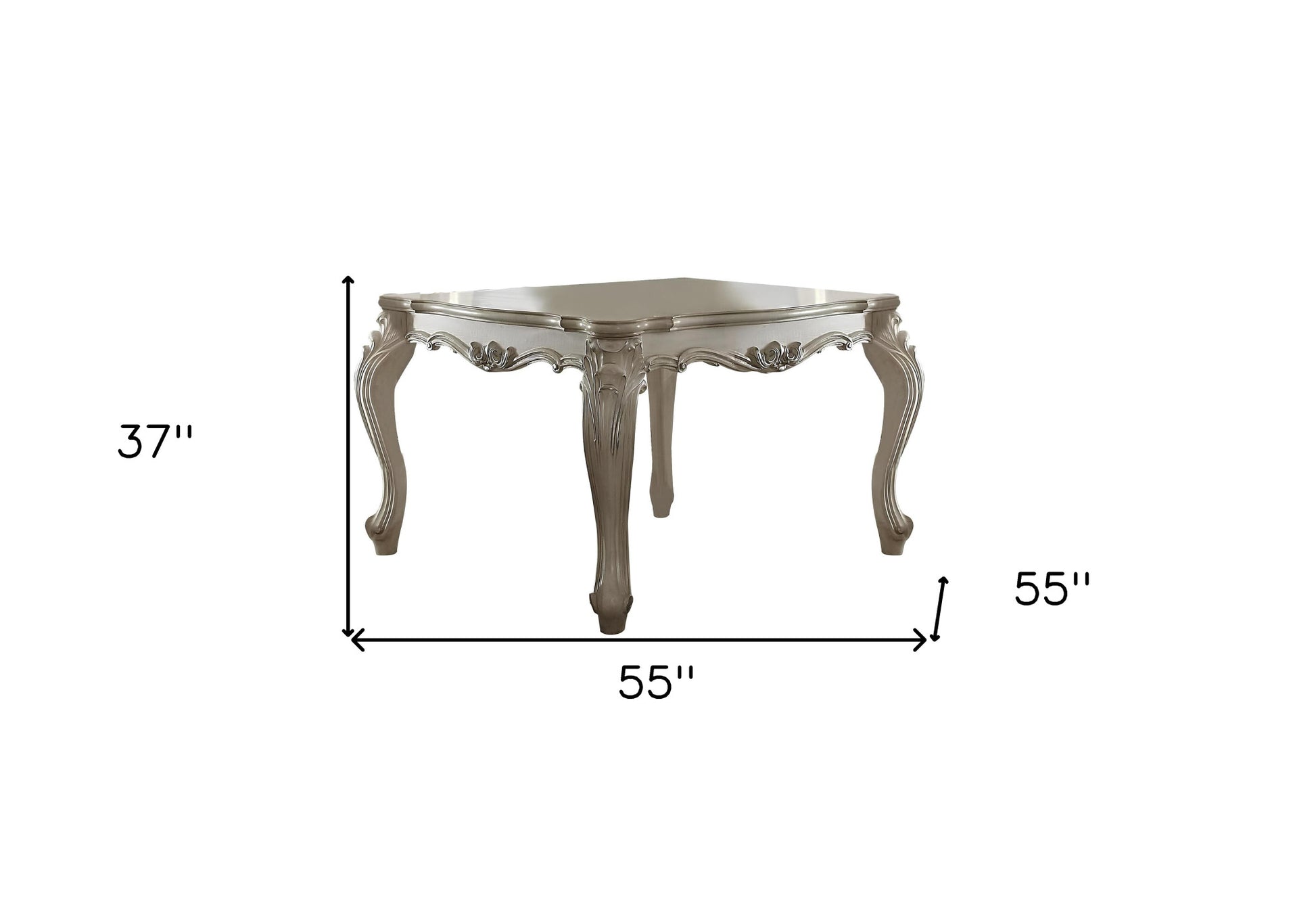 55" Antiqued White Solid Wood And Solid Manufactured Wood Dining Table-Dining Tables-DECOROLALA