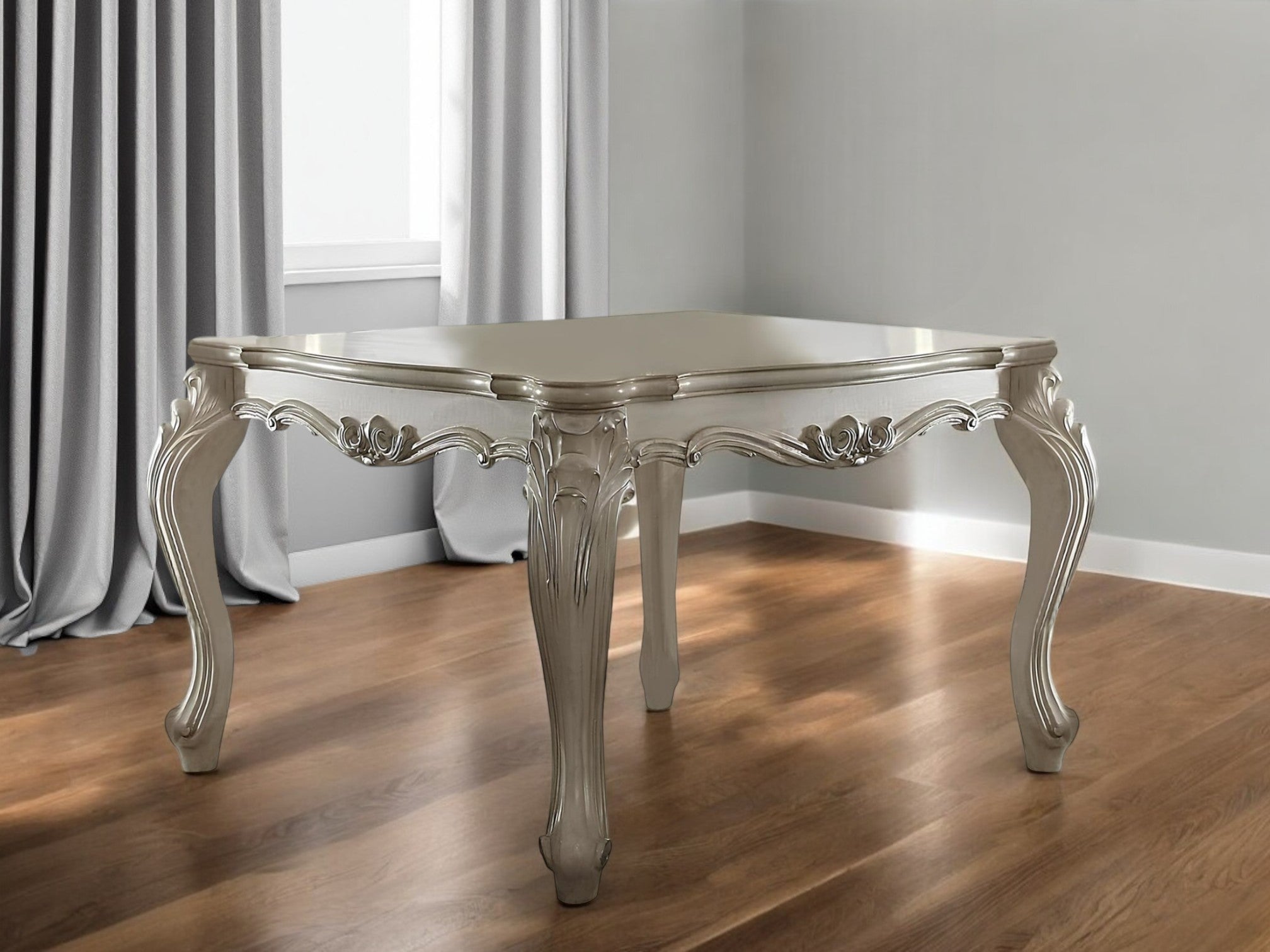 55" Antiqued White Solid Wood And Solid Manufactured Wood Dining Table-Dining Tables-DECOROLALA