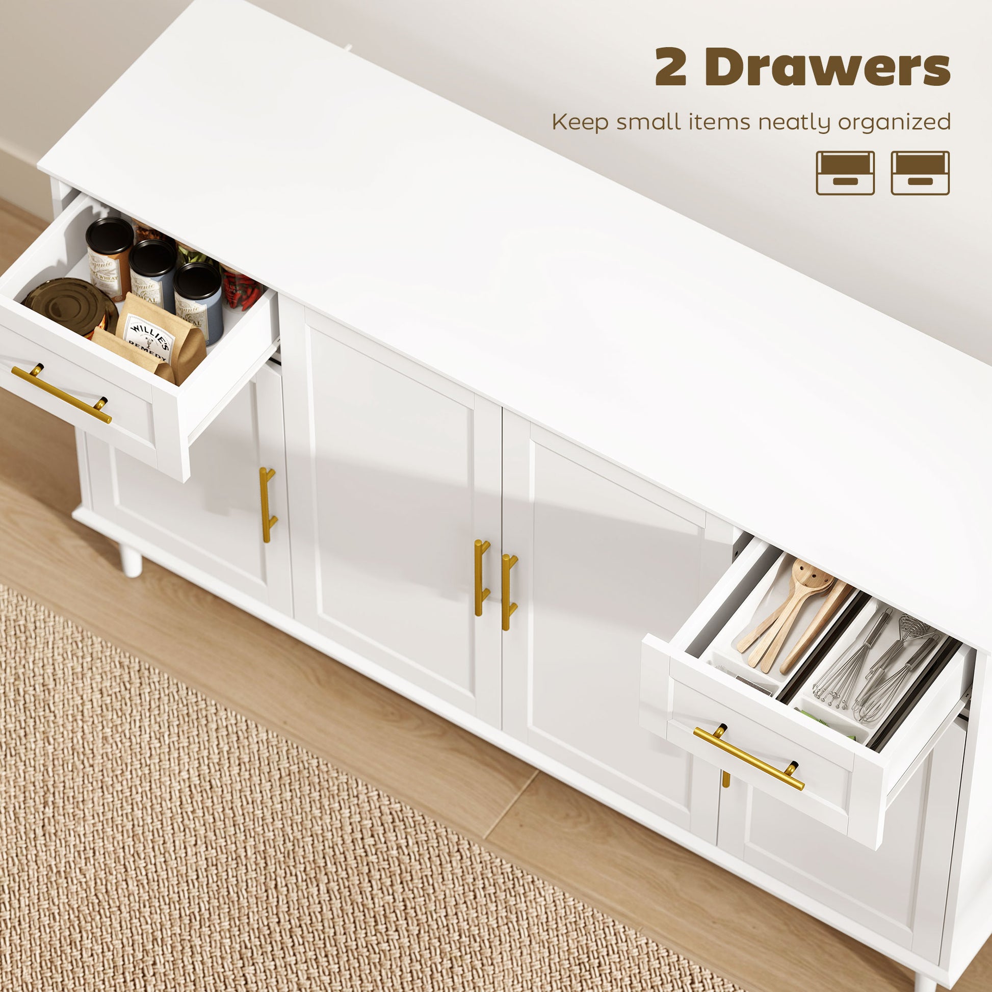 55" Buffet Cabinet - White Modern Sideboard with 4 Doors-DECOROLALA