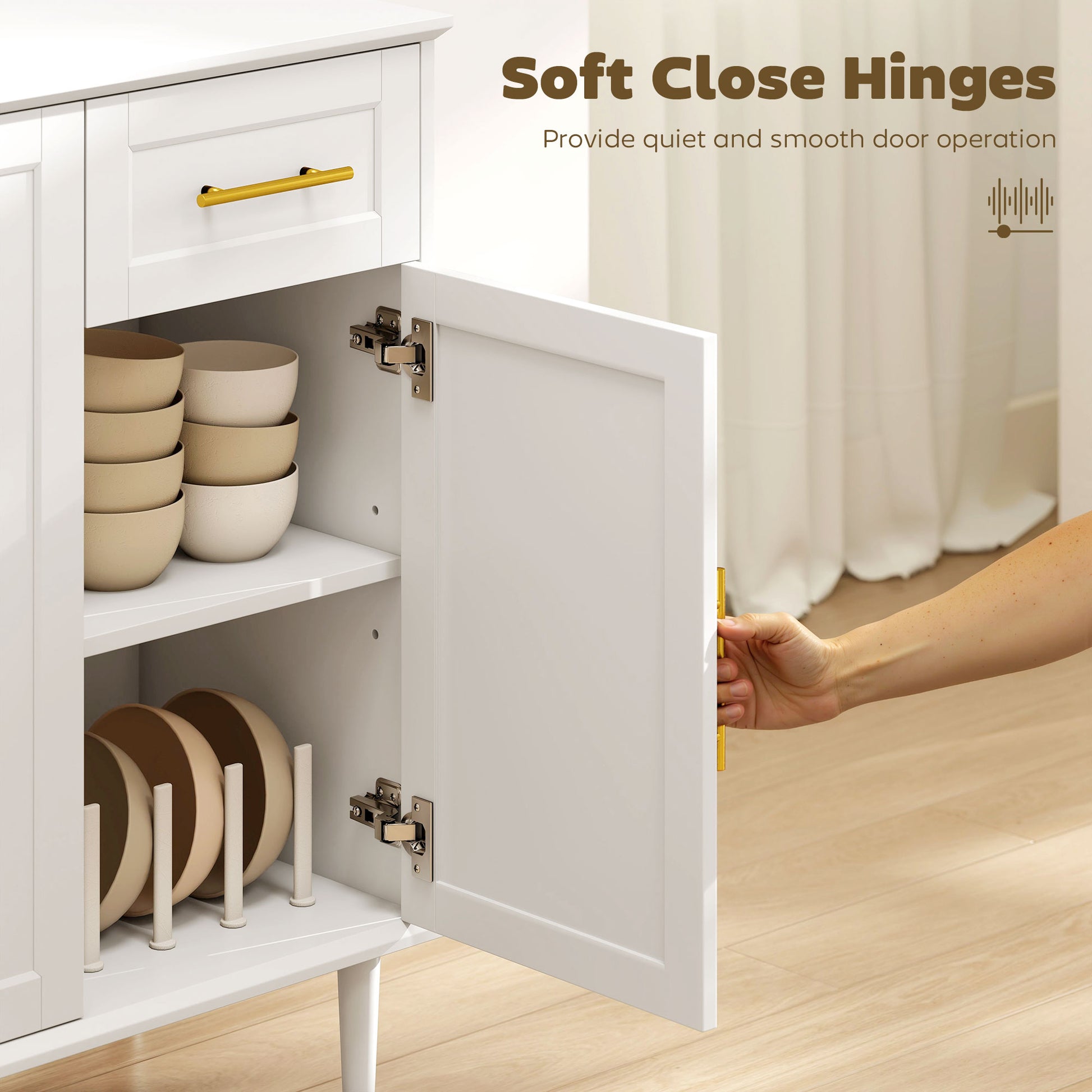 55" Buffet Cabinet - White Modern Sideboard with 4 Doors-DECOROLALA