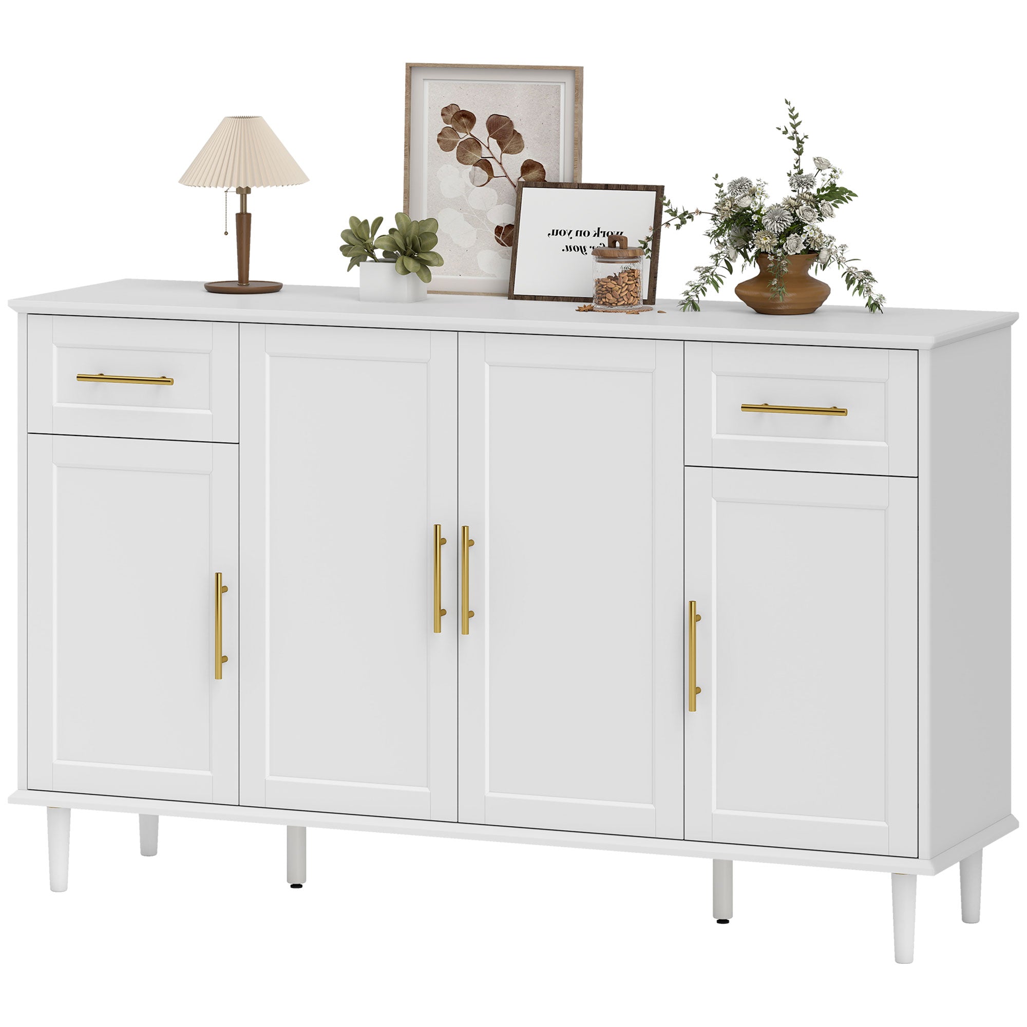 55" Buffet Cabinet - White Modern Sideboard with 4 Doors-DECOROLALA