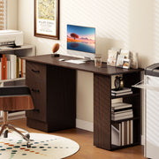 55" Computer Desk with 3 Drawers and Shelves - Walnut-Office Products > Office Furniture > Office Desks & Work Stations > Computer Desks-DECOROLALA
