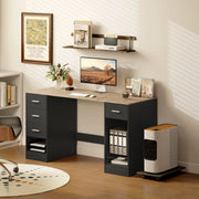 55" Computer Desk with 4 Reversible Drawers - Black Wood Grain-Office Products > Office Furniture > Office Desks & Work Stations > Computer Desks-DECOROLALA