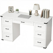 55" Computer Desk with 7 Drawers - White Wood Grain-DECOROLALA