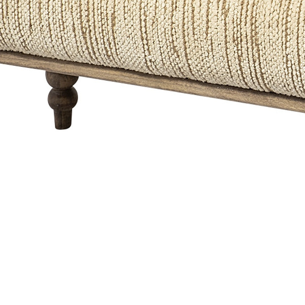 55" Cream and Wood Brown Upholstered Fabric Bench-Benches-DECOROLALA