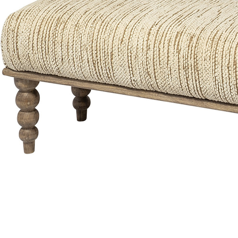 55" Cream and Wood Brown Upholstered Fabric Bench-Benches-DECOROLALA