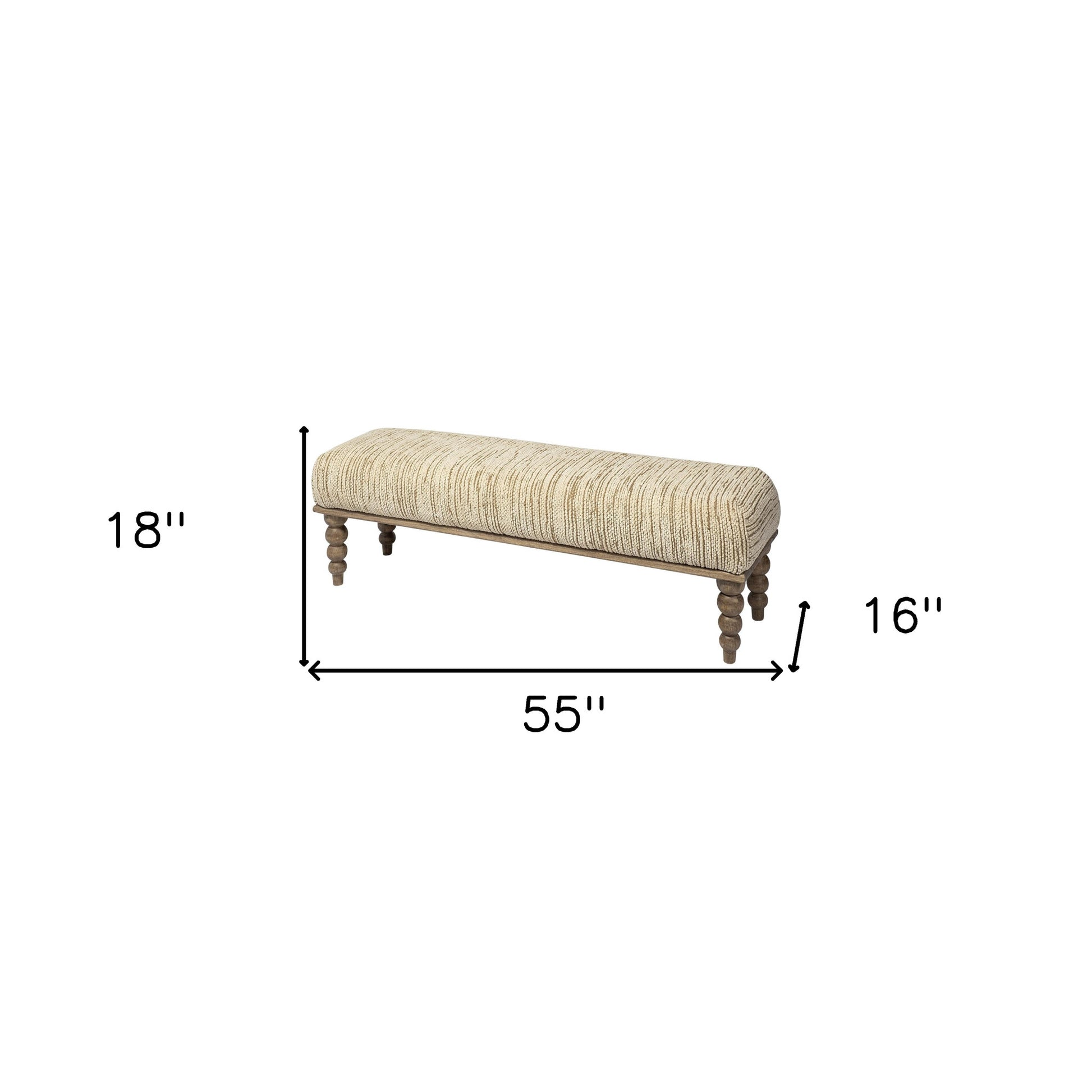 55" Cream and Wood Brown Upholstered Fabric Bench-Benches-DECOROLALA