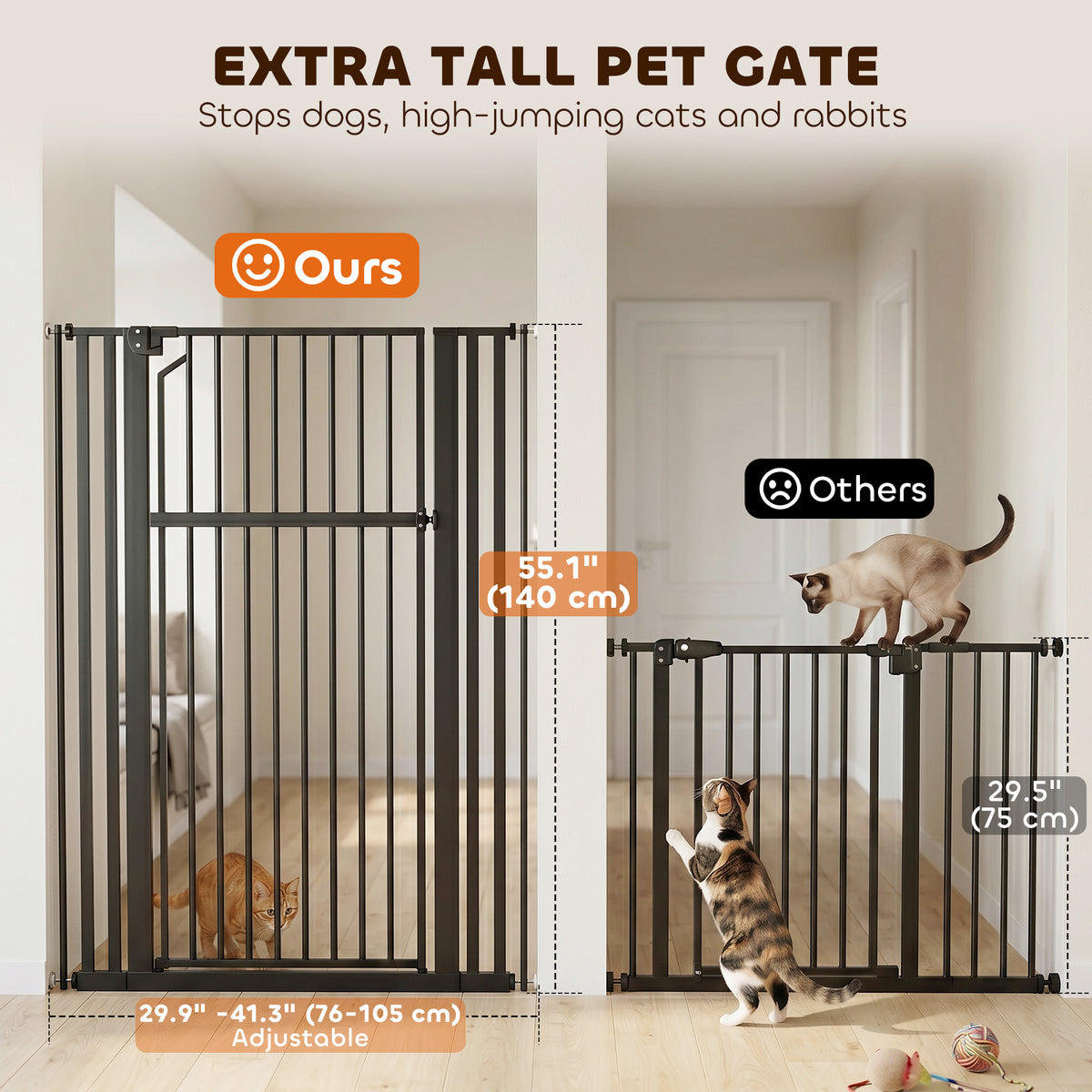 55" Extra Tall Pet Gate - Black 30-41" Wide Pressure Mounted-Dogs-DECOROLALA