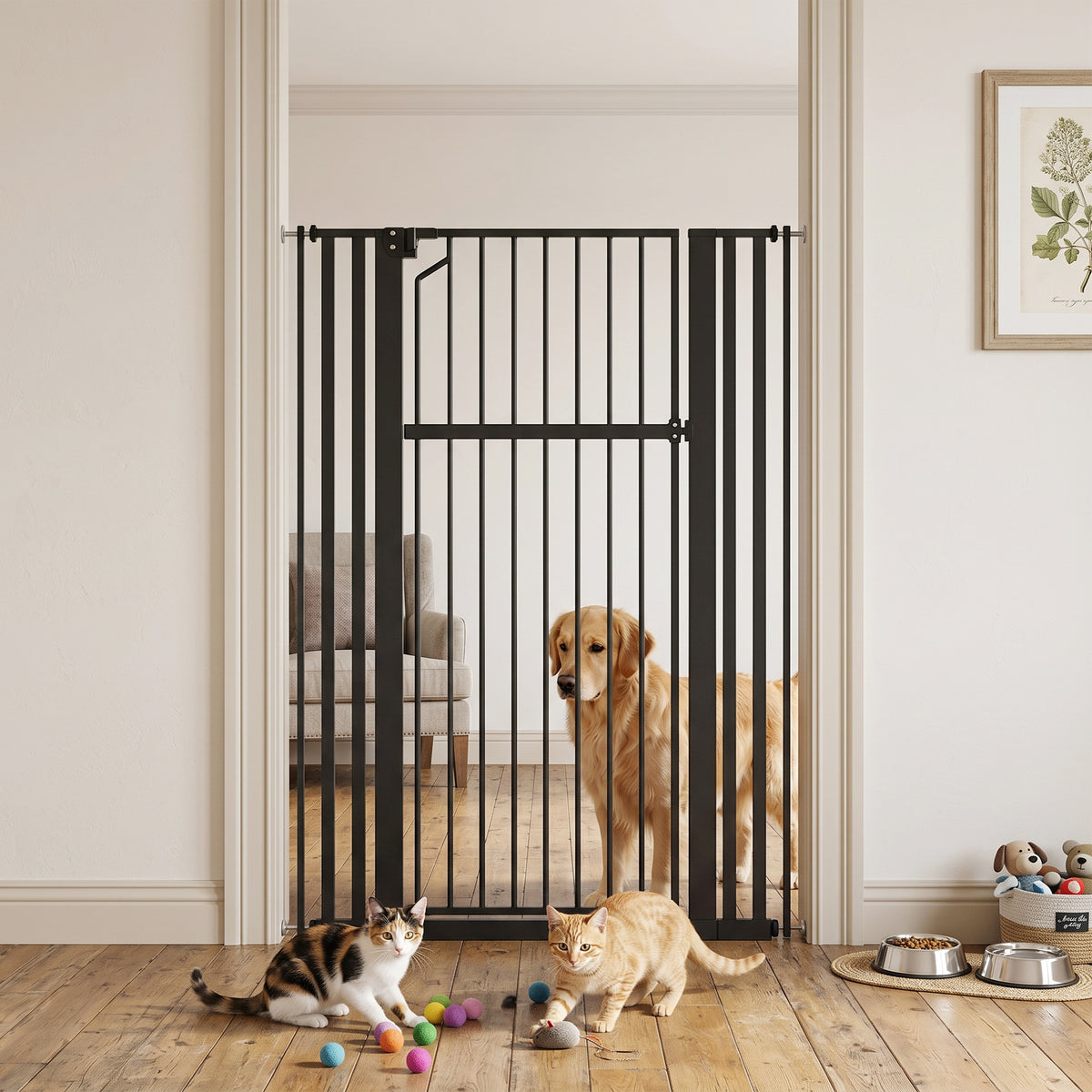 55" Extra Tall Pet Gate - Black 30-41" Wide Pressure Mounted-Dogs-DECOROLALA