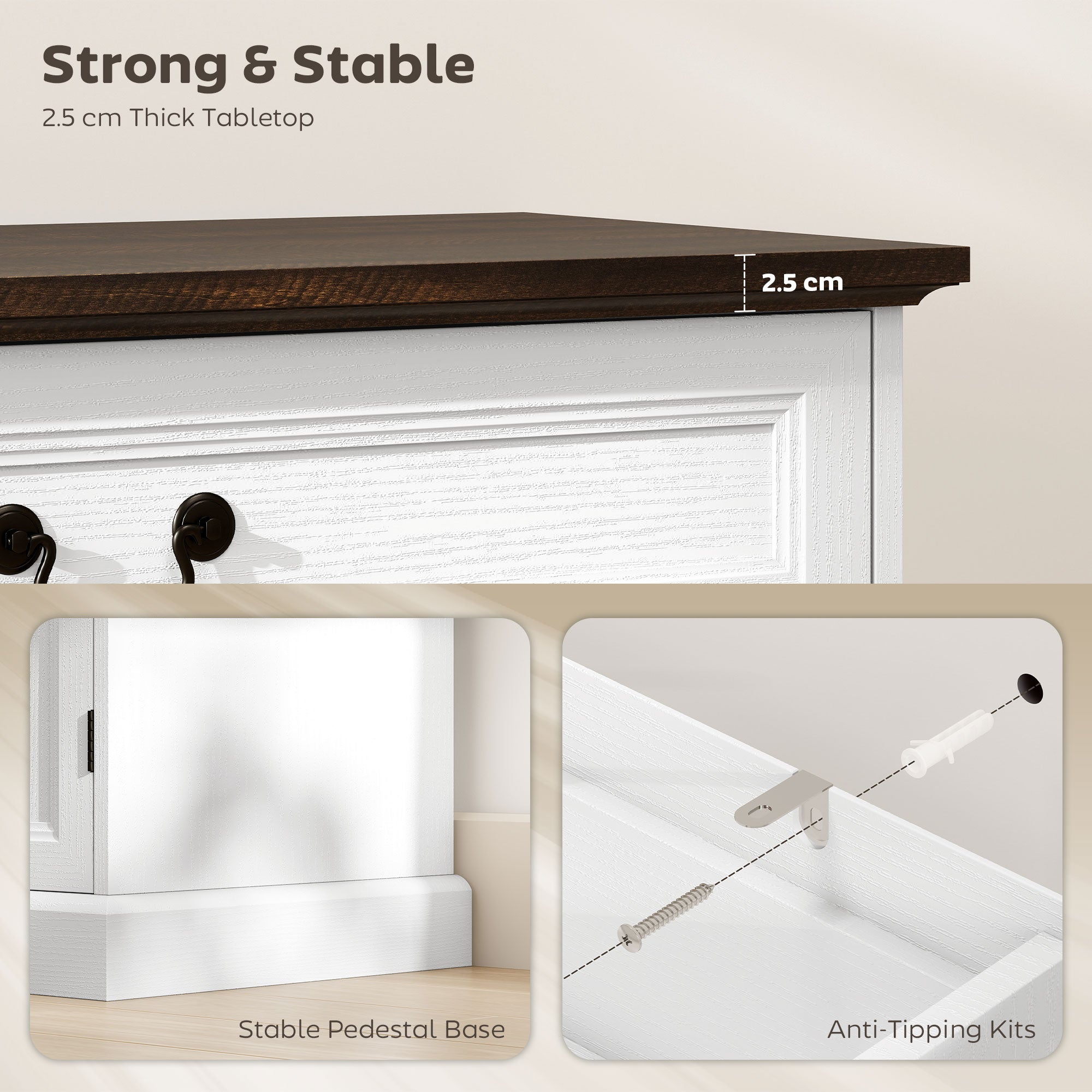 55" Farmhouse Buffet Cabinet with Charging Station - White-DECOROLALA