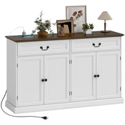 55" Farmhouse Buffet Cabinet with Charging Station - White-DECOROLALA