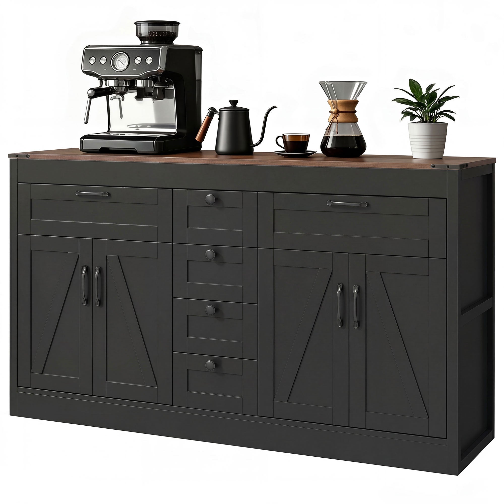 55" Farmhouse Sideboard Buffet Cabinet - Black-DECOROLALA