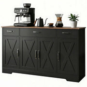 55" Farmhouse Sideboard Buffet Cabinet - Black/Brown-DECOROLALA