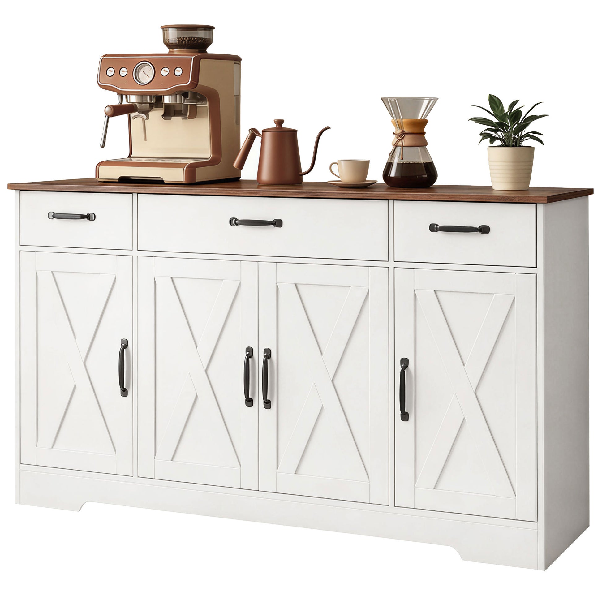 55" Farmhouse Sideboard Buffet Cabinet - White & Brown-DECOROLALA