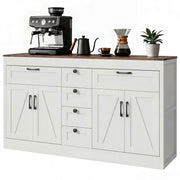55" Farmhouse Sideboard - White 4 Barn Doors 6 Drawers-DECOROLALA