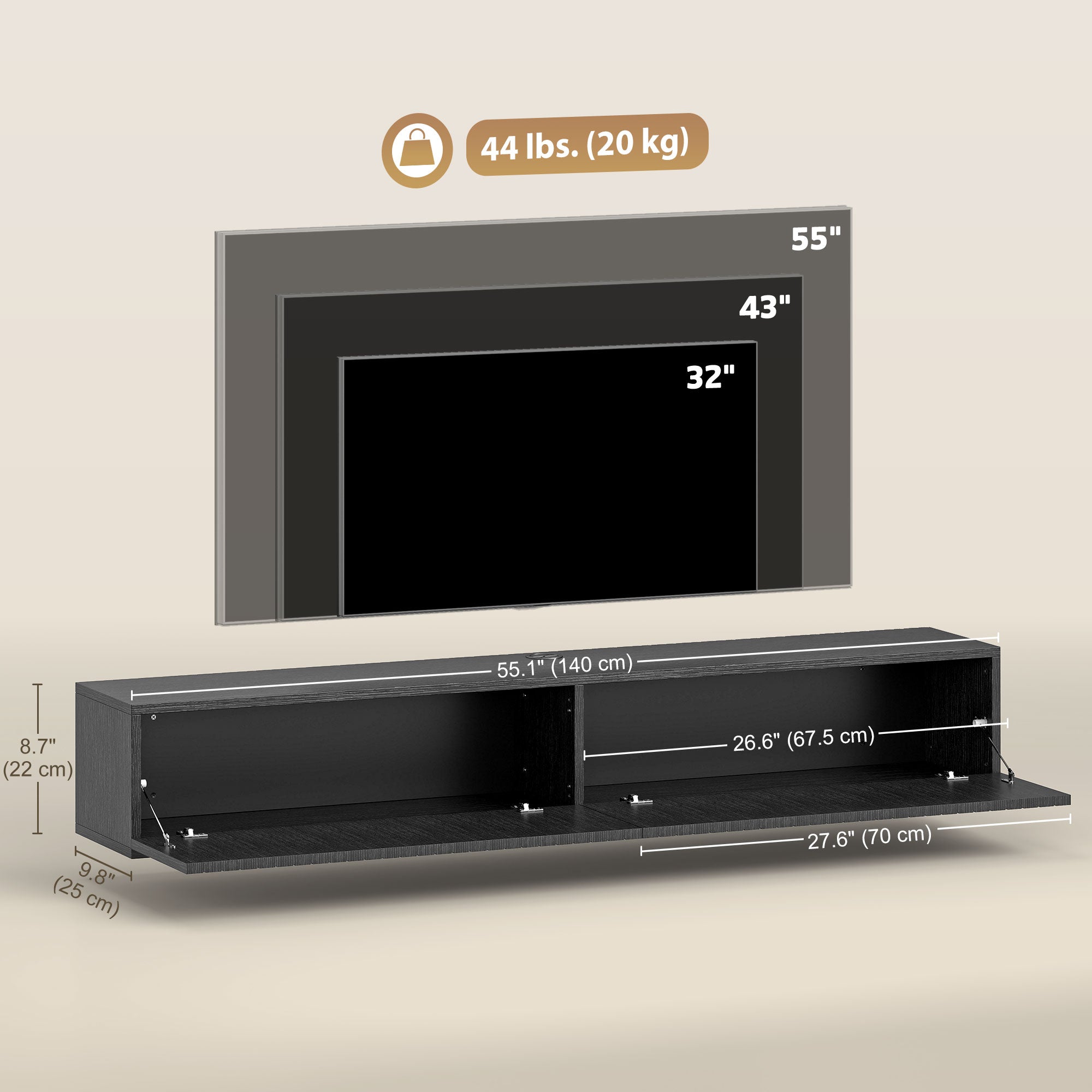 55" Floating TV Stand - Wall Mount Media Console Black-Home Furnishings > Living Room Furniture > TV¬†Stands-DECOROLALA