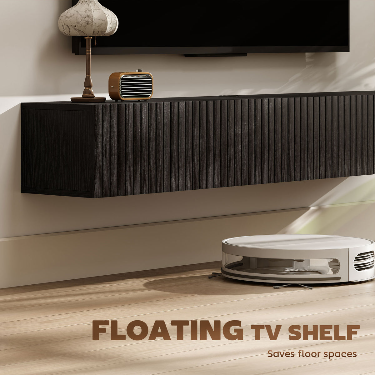 55" Floating TV Stand - Wall Mount Media Console Black-Home Furnishings > Living Room Furniture > TV¬†Stands-DECOROLALA