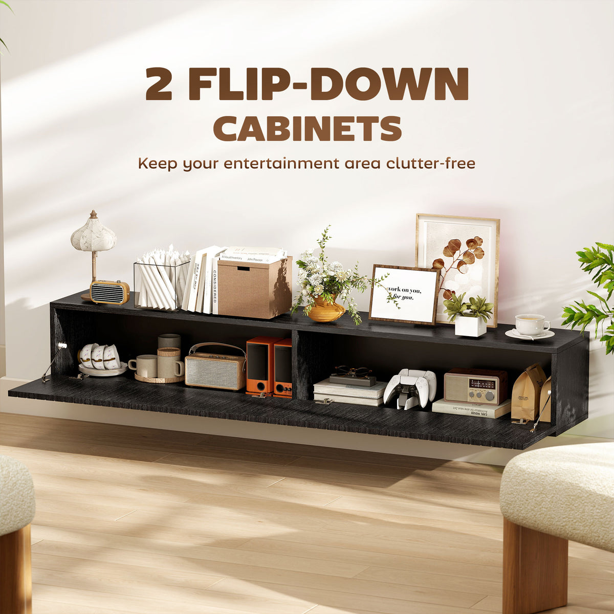55" Floating TV Stand - Wall Mount Media Console Black-Home Furnishings > Living Room Furniture > TV¬†Stands-DECOROLALA