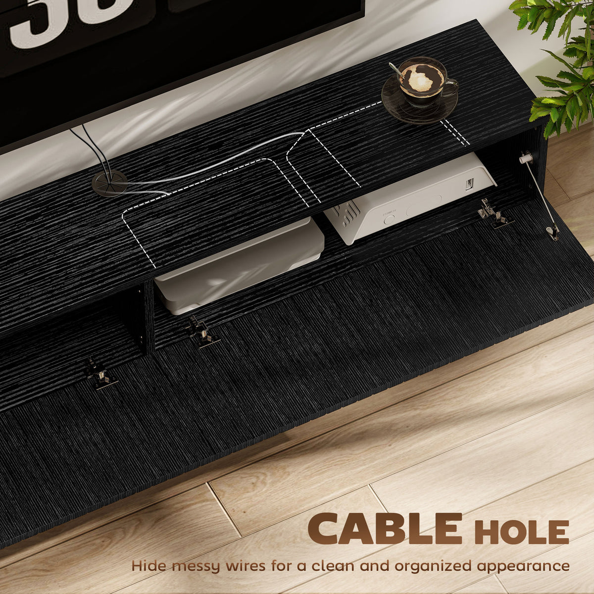 55" Floating TV Stand - Wall Mount Media Console Black-Home Furnishings > Living Room Furniture > TV¬†Stands-DECOROLALA