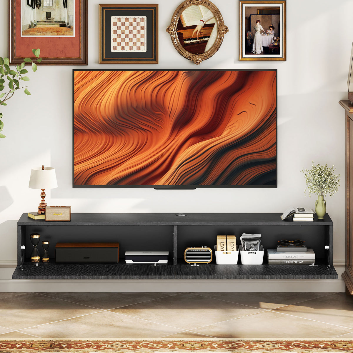 55" Floating TV Stand - Wall Mount Media Console Black-Home Furnishings > Living Room Furniture > TV¬†Stands-DECOROLALA