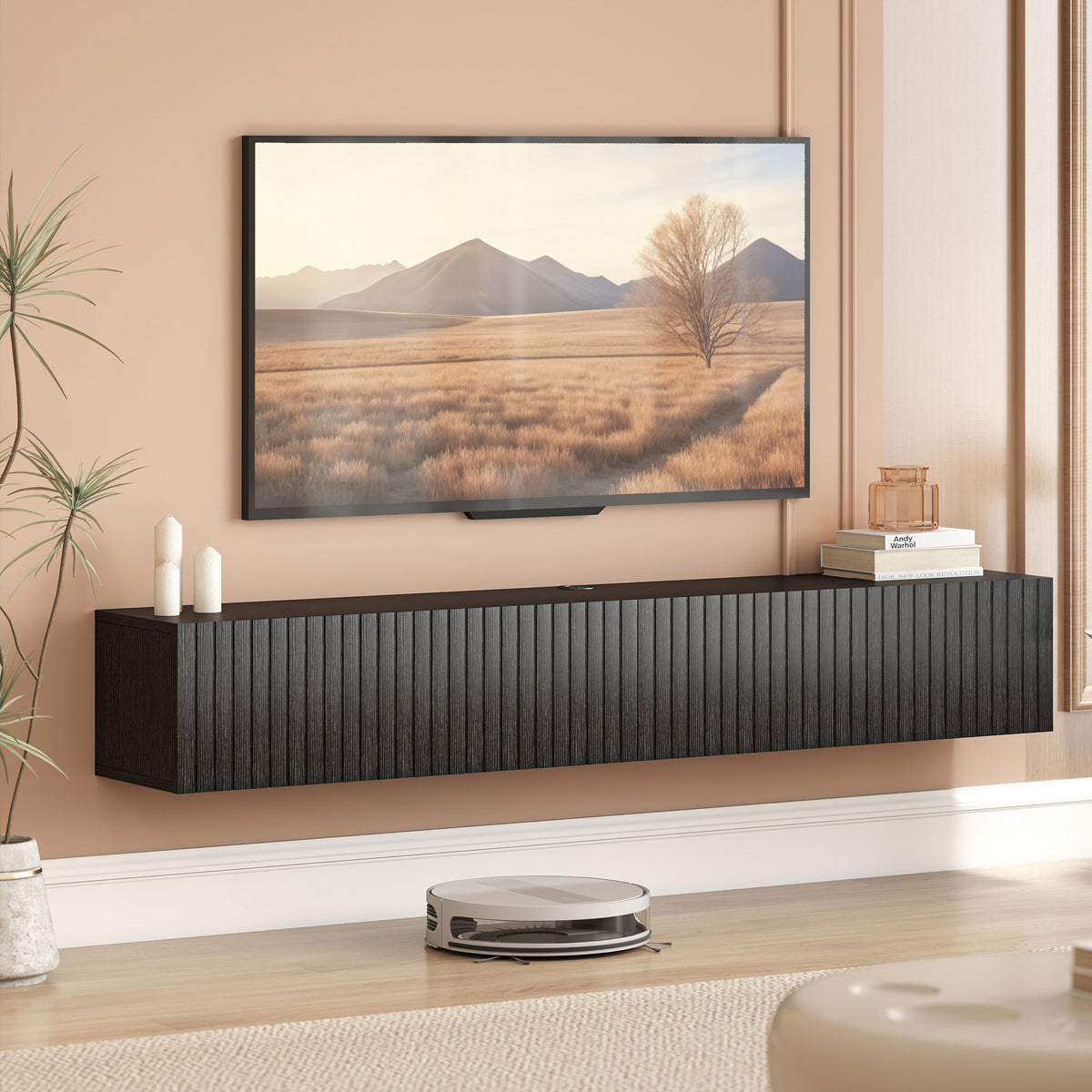 55" Floating TV Stand - Wall Mount Media Console Black-Home Furnishings > Living Room Furniture > TV¬†Stands-DECOROLALA