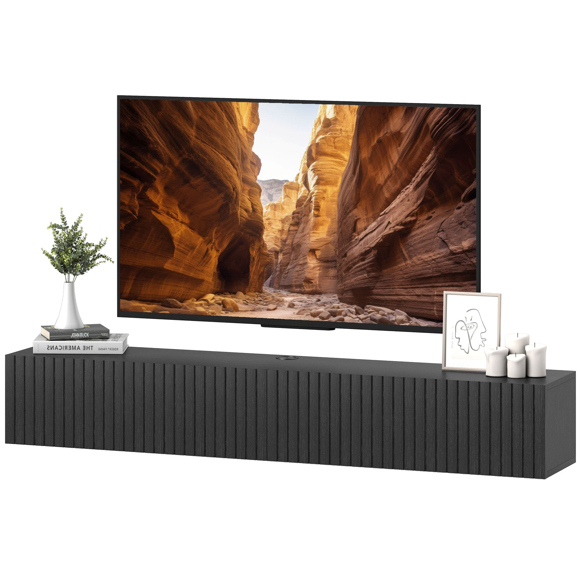 55" Floating TV Stand - Wall Mount Media Console Black-Home Furnishings > Living Room Furniture > TV¬†Stands-DECOROLALA
