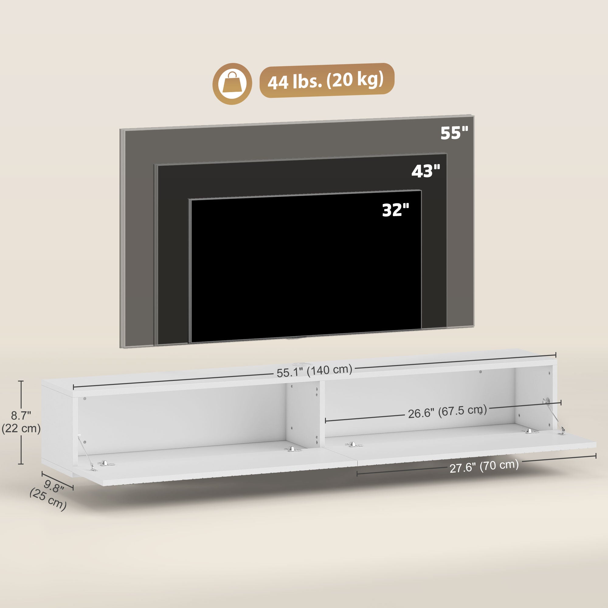 55" Floating TV Stand - White Wall Mount Media Console-Home Furnishings > Living Room Furniture > TV¬†Stands-DECOROLALA
