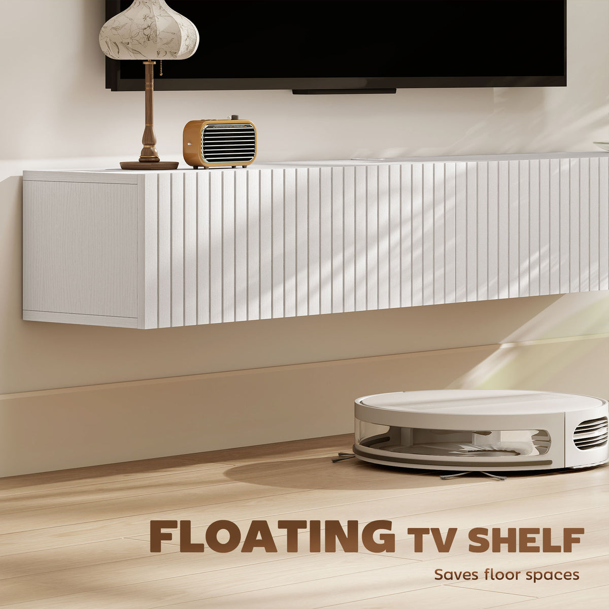 55" Floating TV Stand - White Wall Mount Media Console-Home Furnishings > Living Room Furniture > TV¬†Stands-DECOROLALA
