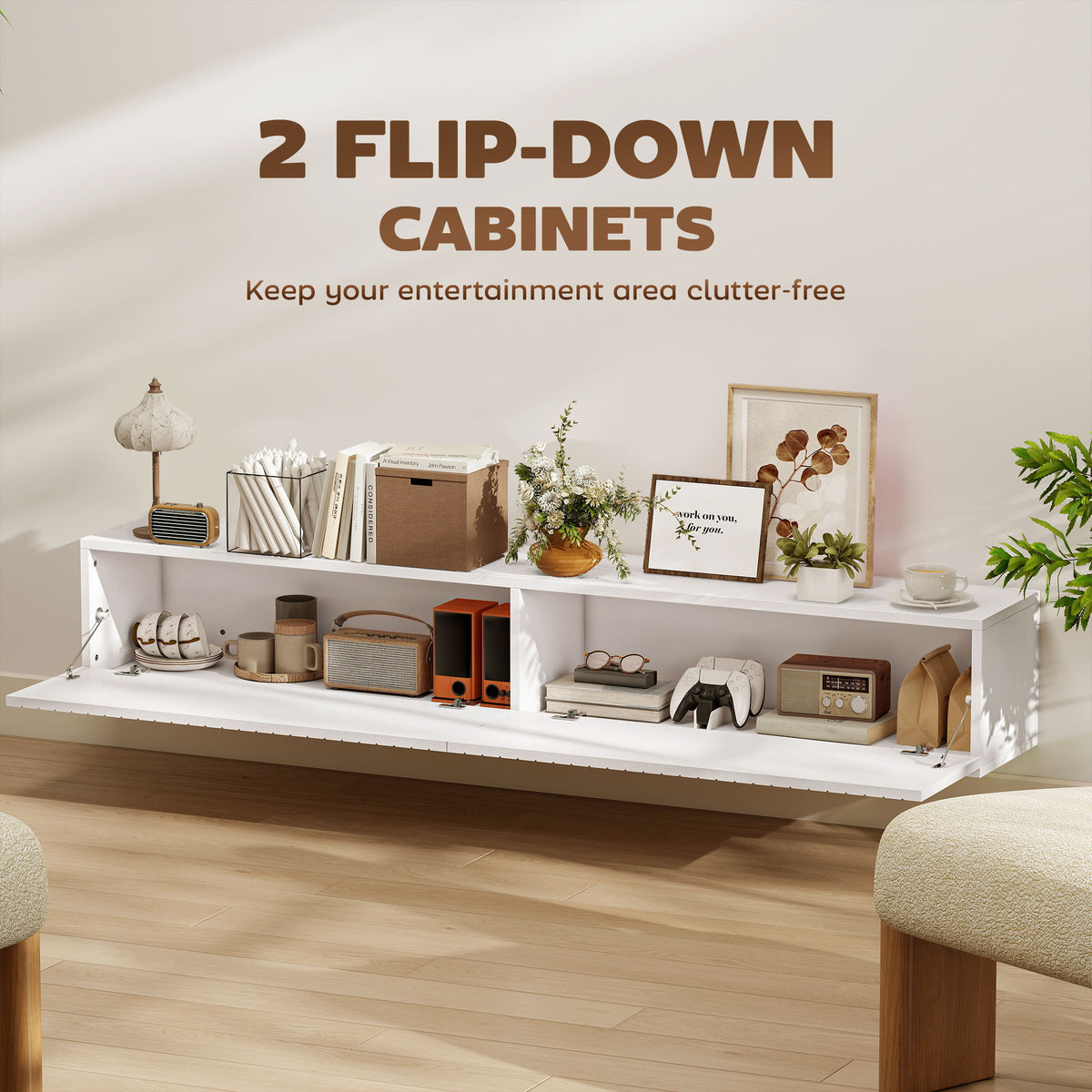 55" Floating TV Stand - White Wall Mount Media Console-Home Furnishings > Living Room Furniture > TV¬†Stands-DECOROLALA