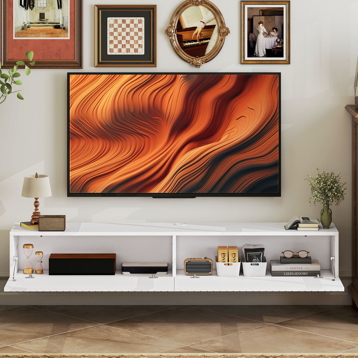 55" Floating TV Stand - White Wall Mount Media Console-Home Furnishings > Living Room Furniture > TV¬†Stands-DECOROLALA