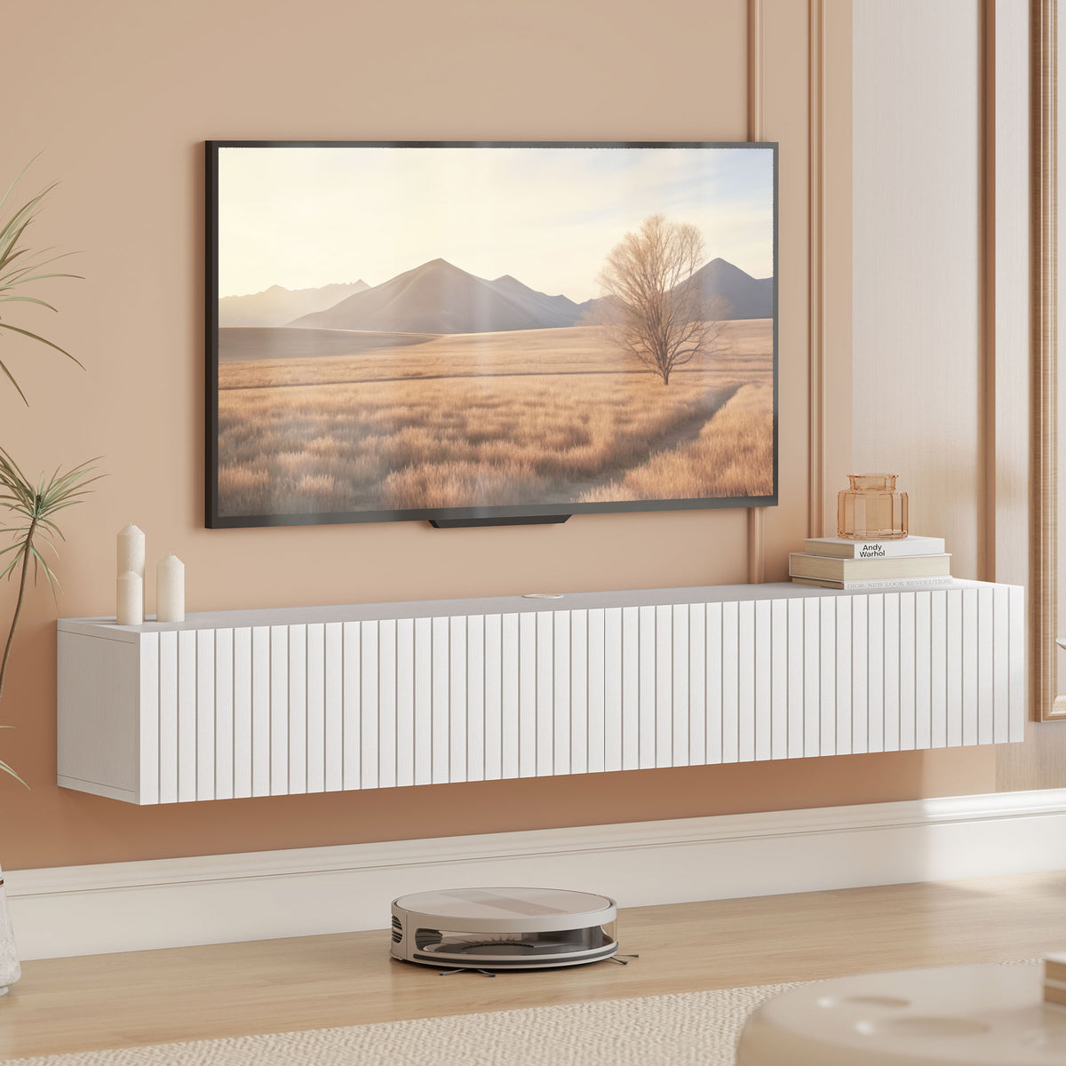 55" Floating TV Stand - White Wall Mount Media Console-Home Furnishings > Living Room Furniture > TV¬†Stands-DECOROLALA