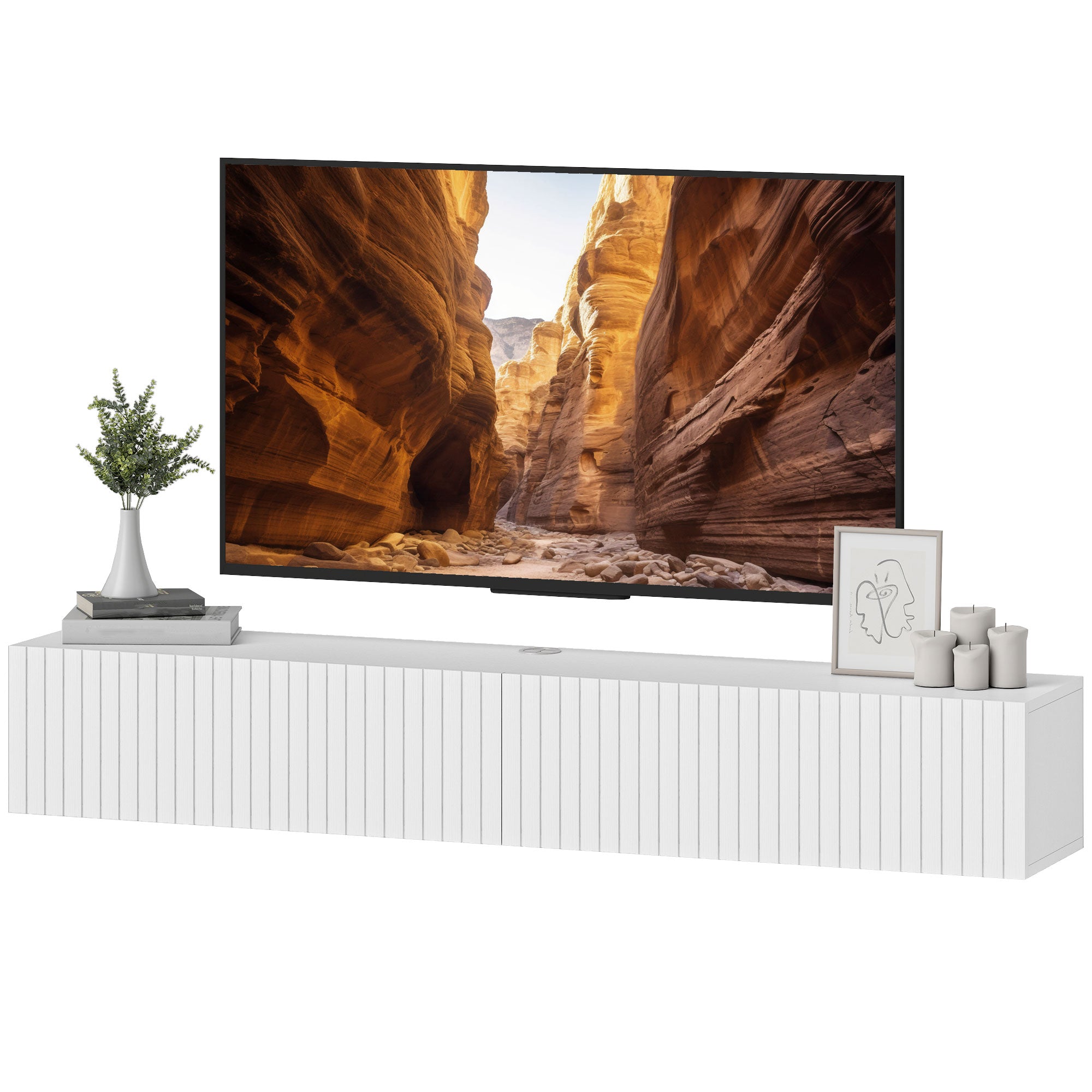 55" Floating TV Stand - White Wall Mount Media Console-Home Furnishings > Living Room Furniture > TV¬†Stands-DECOROLALA