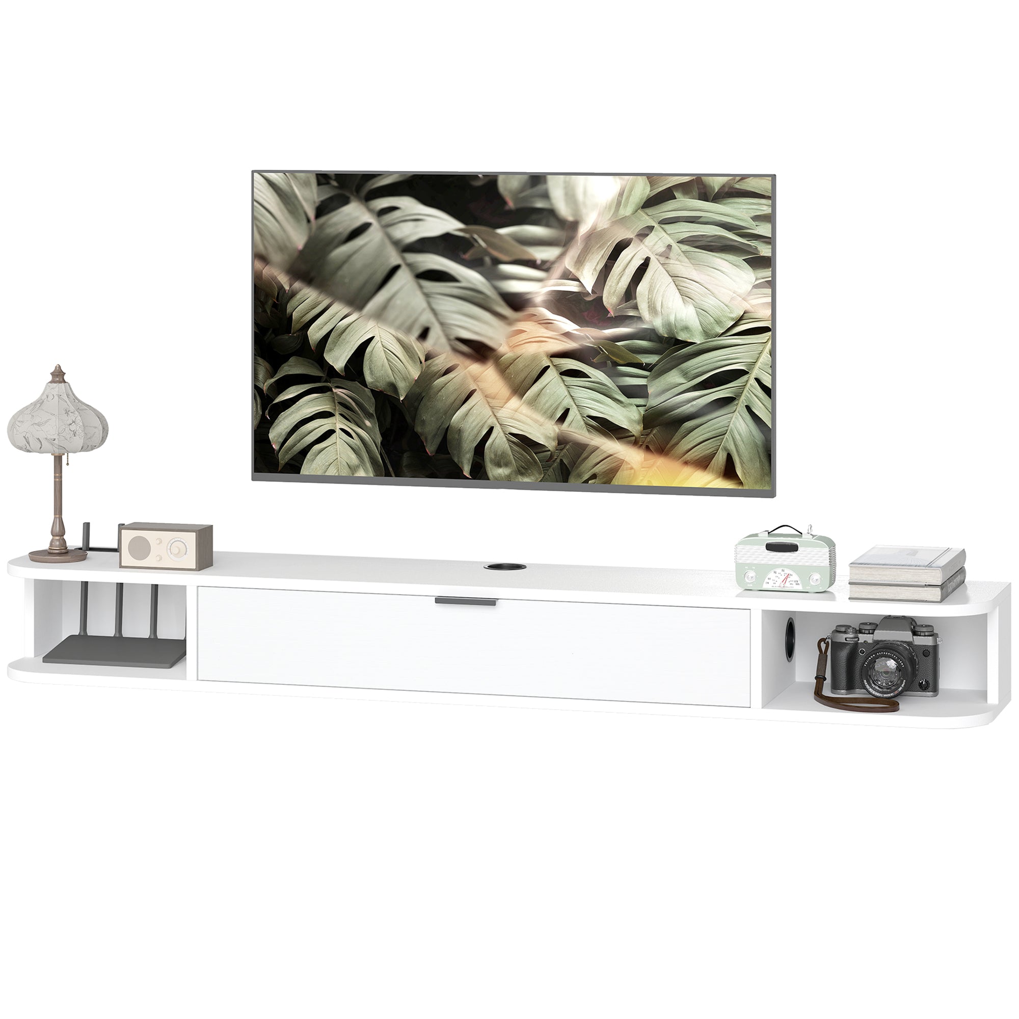 55" Floating TV Stand - White Wood Grain Wall Mounted Console-Home Furnishings > Living Room Furniture > TV¬†Stands-DECOROLALA