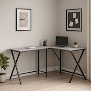 55" Gray and Black L Shape Computer Desk-Desks-DECOROLALA