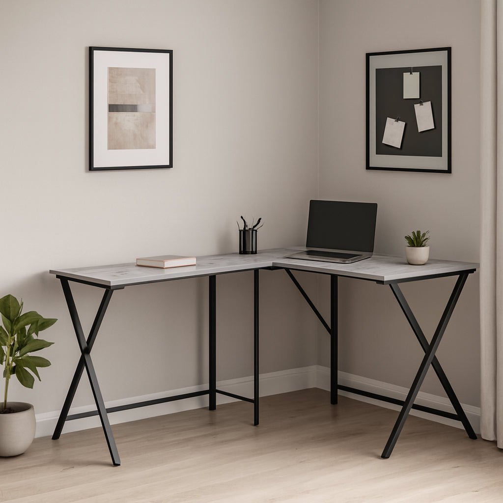 55" Gray and Black L Shape Computer Desk-Desks-DECOROLALA