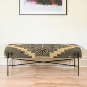 55" Green Brown and Black Upholstered Abstract Cotton Blend Bench-Benches-DECOROLALA