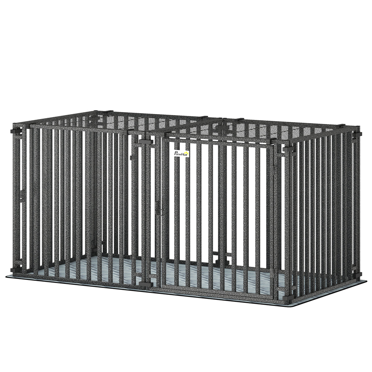55" Heavy Duty Metal Dog Crate - Extra Large Black Kennel with Mat-Dog Supplies-DECOROLALA