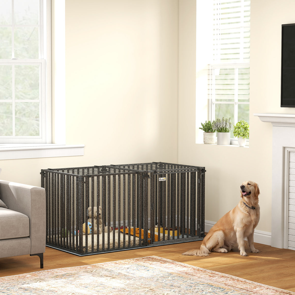 55" Heavy Duty Metal Dog Crate - Extra Large Black Kennel with Mat-Dog Supplies-DECOROLALA