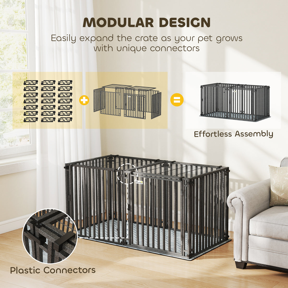 55" Heavy Duty Metal Dog Crate - Extra Large Black Kennel with Mat-Dogs-DECOROLALA