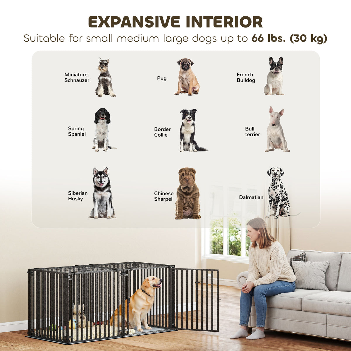 55" Heavy Duty Metal Dog Crate - Extra Large Black Kennel with Mat-Dogs-DECOROLALA