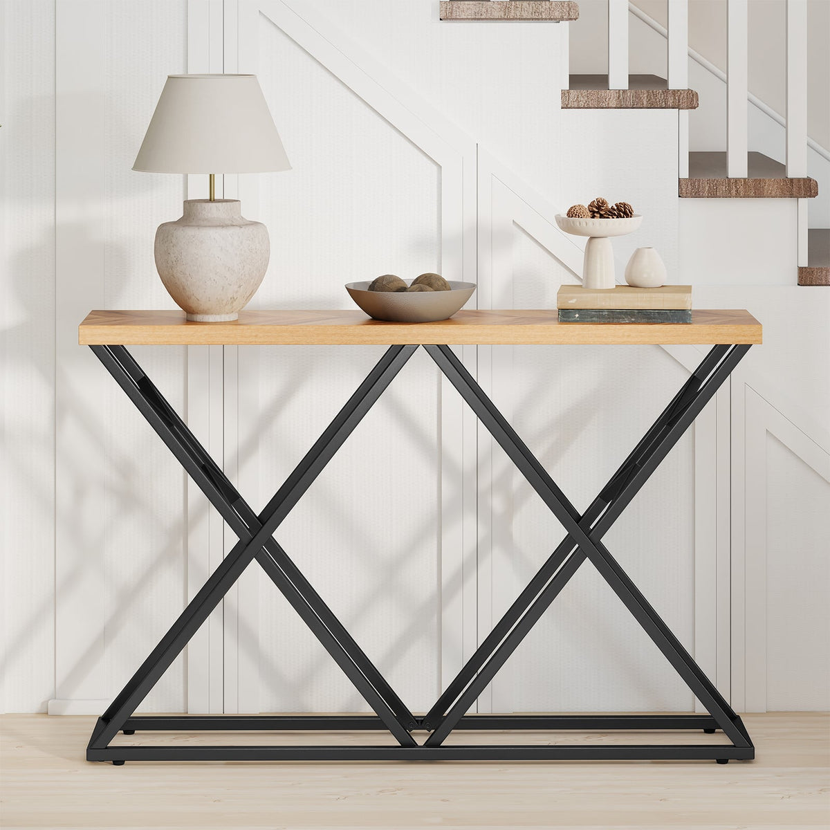 55 Inch Console Table with Solid Metal Frame and Storage-Wood-Console Tables-DECOROLALA