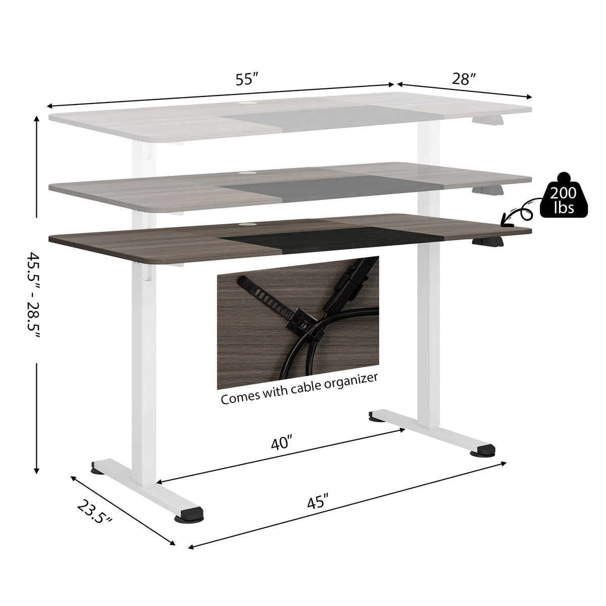 55 Inch Electric Height Adjustable Office Desk with Hook-Dark Gray-Standing Desks-DECOROLALA